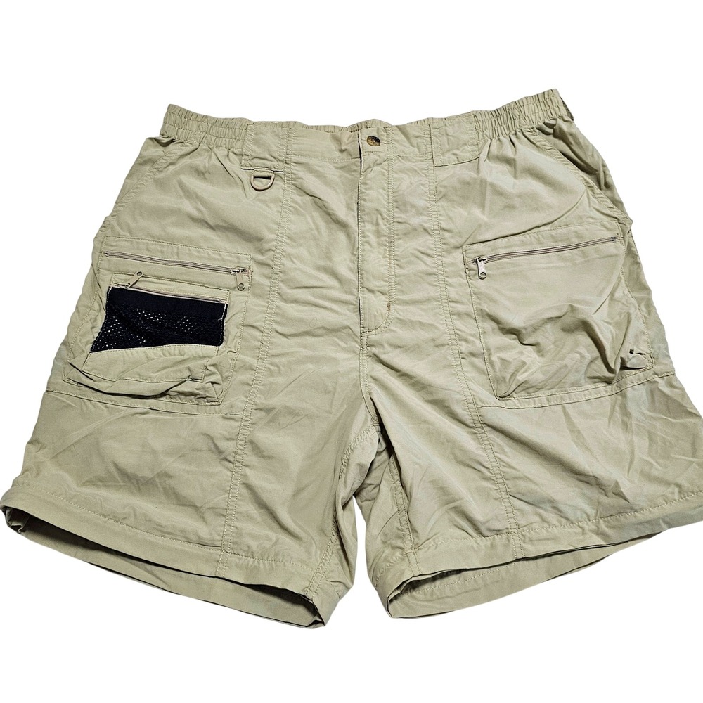 Hook & Tackle Beer Can Island Fishing Shorts Mens Large Khaki Nylon M010170